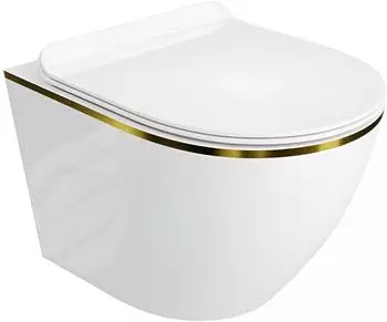 Lavita Sofi Slim Gold Line Wand-WC spülrandlos, weiß/gold, mit Absenkautomatik