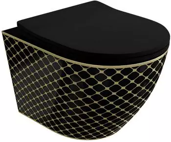 Lavita Sofi Slim Black Night Wand-WC, spülrandlos, schwarz/gold (Sofi Slim Black Night)