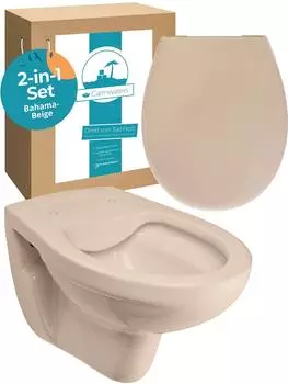 Calmwaters Wand-WC sp&uuml;lrandlos Keramik Bahamabeige mit WC-Sitz Absenkautomatik (99000190)