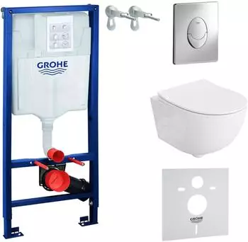 Lavita Solido Start + Brava Wand-WC spülrandlos, WC-Sitz SoftClose, Unterputz-Spülkasten, verchromter Knopf