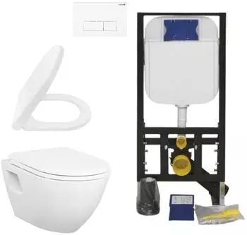 Creavit Wand-WC Komplettset weiß, Keramik, Softclose, Unterputz-Spülkasten 3/6L (CRV-TP325-0000-SET)