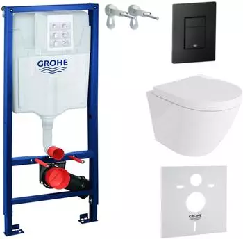 Lavita Solido Vorwandelement mit Wand-WC Sogo, spülrandlos, WC-Sitz SoftClose, schwarzer Knopf