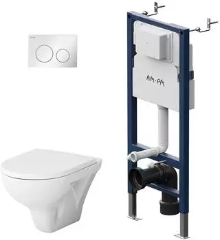 AM.PM Hit Wand-WC-Komplettset spülrandlos, Vorwandelement, Drückerplatte (IIS90151.TA1700)