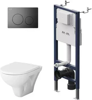 AM.PM Hit Wand-WC spülrandlos Komplettset mit Vorwandelement & Drückerplatte schwarz (IIS90138.TA1700)
