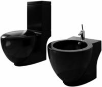 vidaXL Stand-WC & Bidet Set Schwarz Keramik