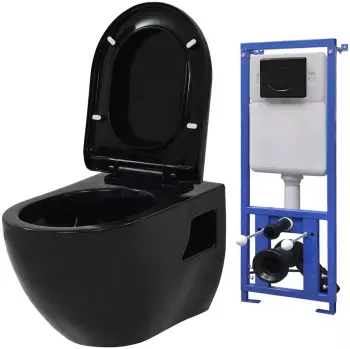 vidaXL H&auml;nge-Toilette mit Unterputzsp&uuml;lkasten Keramik Schwarz