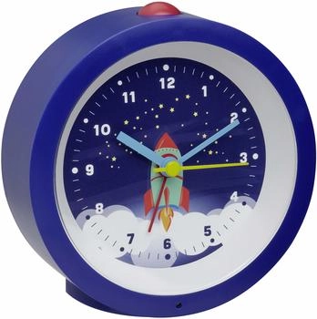 TFA Dostmann Quarz Wecker Kinder Rakete blau schleichendes Uhrwerk lautlos (60.1033.06)