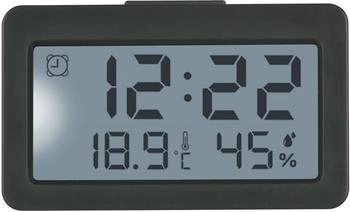 TFA Dostmann Digitaler Mini Quarz Wecker grau mit Thermometer und Luftfeuchtigkeitsmesser (60.2045.10)