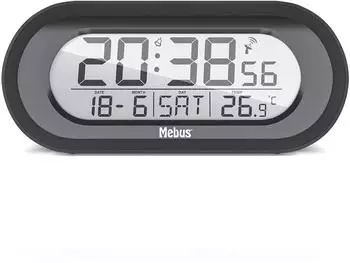 Mebus Funkwecker digital mit Temperaturanzeige, schwarz (25809)