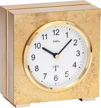 AMS 5153 Funk-Tischuhr Holzgehäuse Antik-Optik, messingfarben (5153)