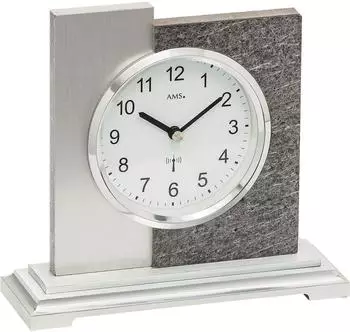 AMS Tischuhr Funk Naturstein-Optik, silber (5150)