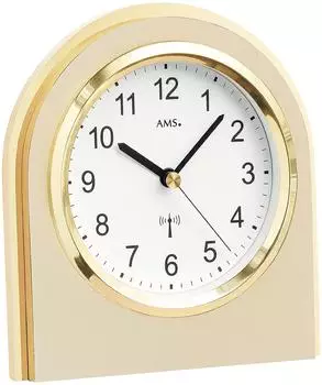 AMS Tischuhr 5197 Funk analog, Holzgehäuse, weißes Zifferblatt (5197)