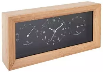 Karlsson Neat Rectangle Wecker Bambus, schwarz, Thermo-Hygrometer (KA5925BK)