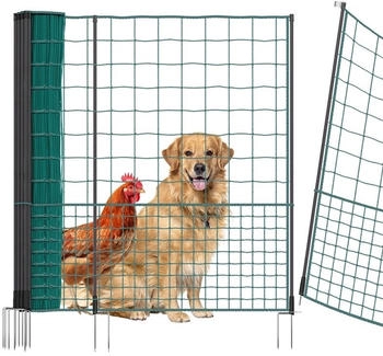 VOSS.farming 25m Hühnernetz mit Durchgang 125cm 11 Pfähle 2 Spitzen ohne Strom grün
