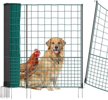 VOSS.farming 50m Hühnernetz mit Durchgang 125cm 21 Pfähle 2 Spitzen ohne Strom grün