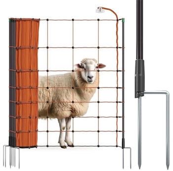VOSS.farming farmNET 50m Schafnetz Elektronetz 90cm 14 Pfähle 2 Spitzen orange