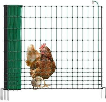 VOSS.farming BASIC Hühnerzaun 50m Geflügelnetz 112cm 14 Pfähle 2 Spitzen grün