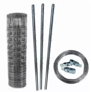 Aquagart Wildzaun Knotengeflecht 100/10/30, 100m, mit Pfosten & Spanndraht