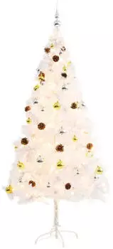 vidaXL Artificial Christmas Tree with Baubles and LEDs White 180cm (321503)