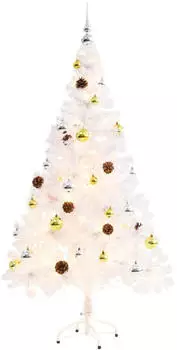 vidaXL Artificial Christmas Tree with Baubles and LEDs White 150cm (321502)