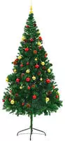 vidaXL K&uuml;nstlicher Weihnachtsbaum mit Beleuchtung & Kugeln Gr&uuml;n 210 cm