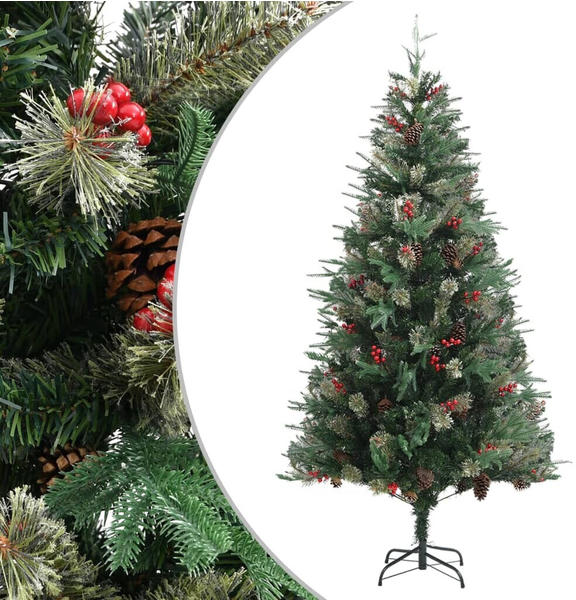 vidaXL Christmas Tree with Pine Cones Green PVC/PE 225cm (340528)