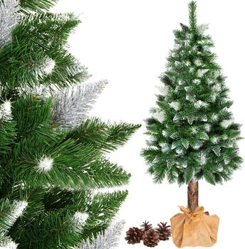 Springos Weihnachtsbaum mit Holzstamm Naturzapfen Kunstschnee 180 cm Diamant-Kiefer
