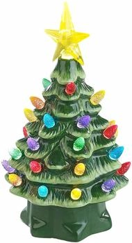 infactory Deko-Weihnachtsbaum Keramik mit LED-Beleuchtung Timer 19 cm