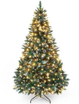 Yorbay Weihnachtsbaum künstlich weißer Schnee LED Dekoration mit echten Tannenzapfen, feuerbeständig 150 cm