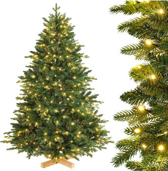 Yorbay Weihnachtsbaum künstlich mit Beleuchtung LED mit Holzständer für Dekoration aus PE und PV