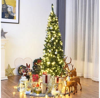 Costway Bleistift Weihnachtsbaum grün mit warmweißen LED künstlich Klappsystem Metallständer PVC Nadeln 200 cm