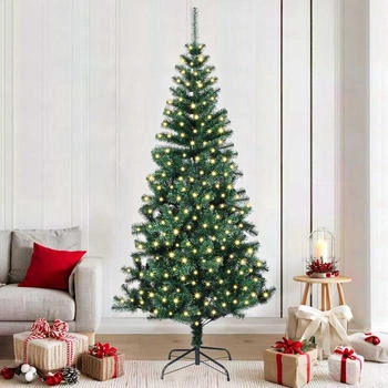 vidaXL Pre-Lit Cone Green Christmas Tree 210 cm PVC and Metal