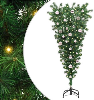 vidaXL Pre-Lit Inverted Green Christmas Tree with Baubles (3396853)