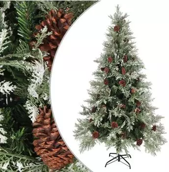 vidaXL Green Christmas Tree with Pine Cones and Snow 195 cm PVC and PE