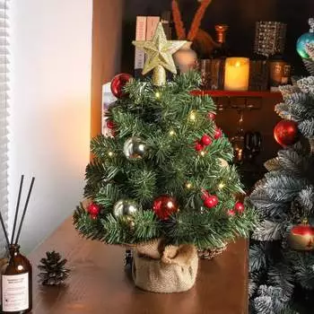 Yorbay Mini LED Table Christmas Tree 40 cm with 10 Baubles and Garland