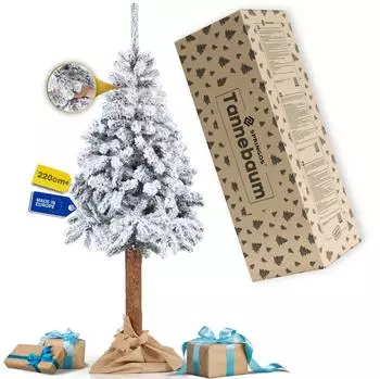 Springos Snowy Spruce Artificial Christmas Tree with Natural Trunk 220 cm