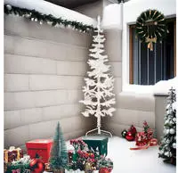 vidaXL K&uuml;nstlicher Halb-Weihnachtsbaum mit St&auml;nder Schlank Wei&szlig; 210 cm