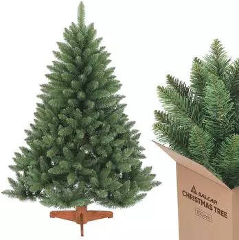Salcar Green Nordmann Artificial Christmas Tree with Wooden Base 150 cm