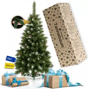 Springos Green Snowy Artificial Christmas Tree with Cones 150 cm