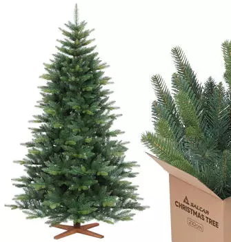 Salcar Green Bicolor Nordmann Artificial Christmas Tree with Wooden Stand 210 cm