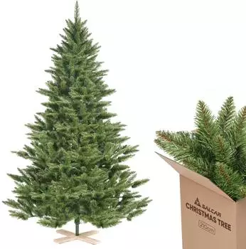 Salcar Tannenbaum Künstlich mit Holzständer Klapp-Schirmsystem, Nordmanntanne, 210 cm