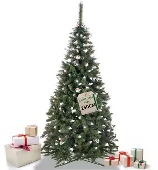 Springos Green Snowy Artificial Christmas Tree with Cones 250 cm