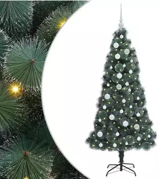 vidaXL K&uuml;nstlicher vorbeleuchteter Weihnachtsbaum mit Kugelset 150cm gr&uuml;n (3396156)
