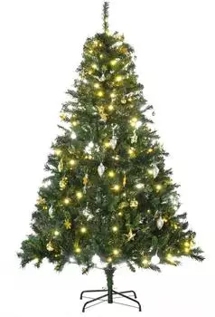 HomCom K&uuml;nstlicher Weihnachtsbaum 180cm, LED-Beleuchtung, Metallst&auml;nder, 745 Spitzen