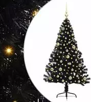 vidaXL K&uuml;nstlicher vorbeleuchteter Weihnachtsbaum Schwarz 150 cm PVC