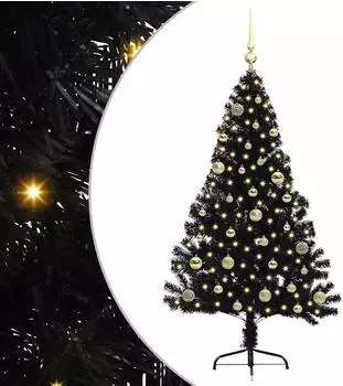 vidaXL K&uuml;nstlicher vorbeleuchteter Weihnachtsbaum schwarz 150cm PVC (3397132)