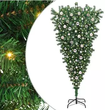 vidaXL Umgedrehter Kunst-Weihnachtsbaum mit Kugelset, gr&uuml;n, 210cm, PVC