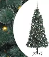 vidaXL K&uuml;nstlicher vorbeleuchteter Weihnachtsbaum mit Kugelset 150 cm