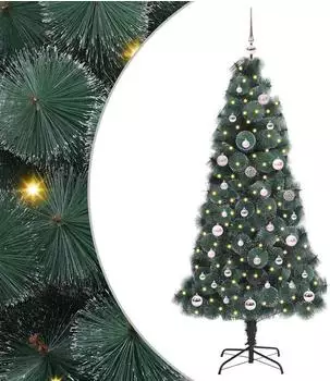 vidaXL K&uuml;nstlicher vorbeleuchteter Weihnachtsbaum mit Kugelset, 150cm (3396155)