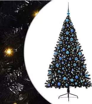 vidaXL K&uuml;nstlicher vorbeleuchteter Weihnachtsbaum schwarz 180cm PVC (3397148)